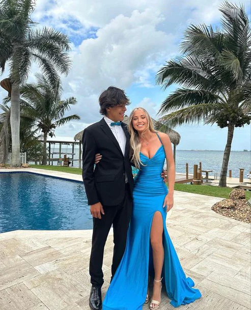 Mermaid V Neck Spaghetti Straps Backless Blue formal dresses Bridesmaid Dresses evening gown Prom Dress With Split